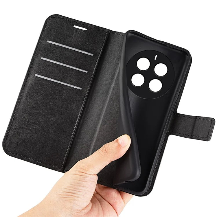For Realme 12+ 5G Leather Case Calf Texture Phone Wallet Cover