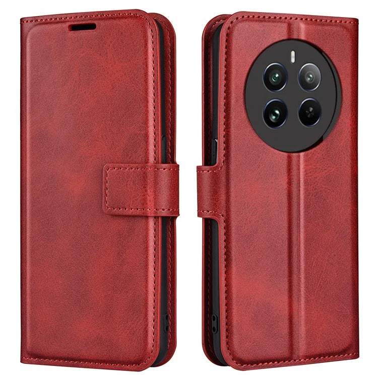 For Realme 12+ 5G Leather Case Calf Texture Phone Wallet Cover