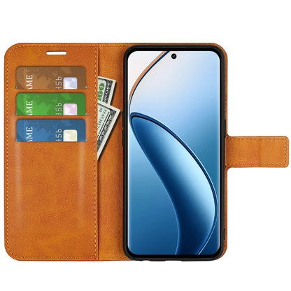 For Realme 12+ 5G Leather Case Calf Texture Phone Wallet Cover