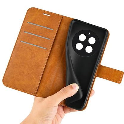For Realme 12+ 5G Leather Case Calf Texture Phone Wallet Cover