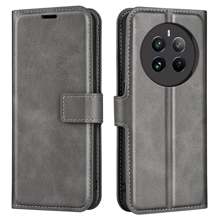 For Realme 12+ 5G Leather Case Calf Texture Phone Wallet Cover