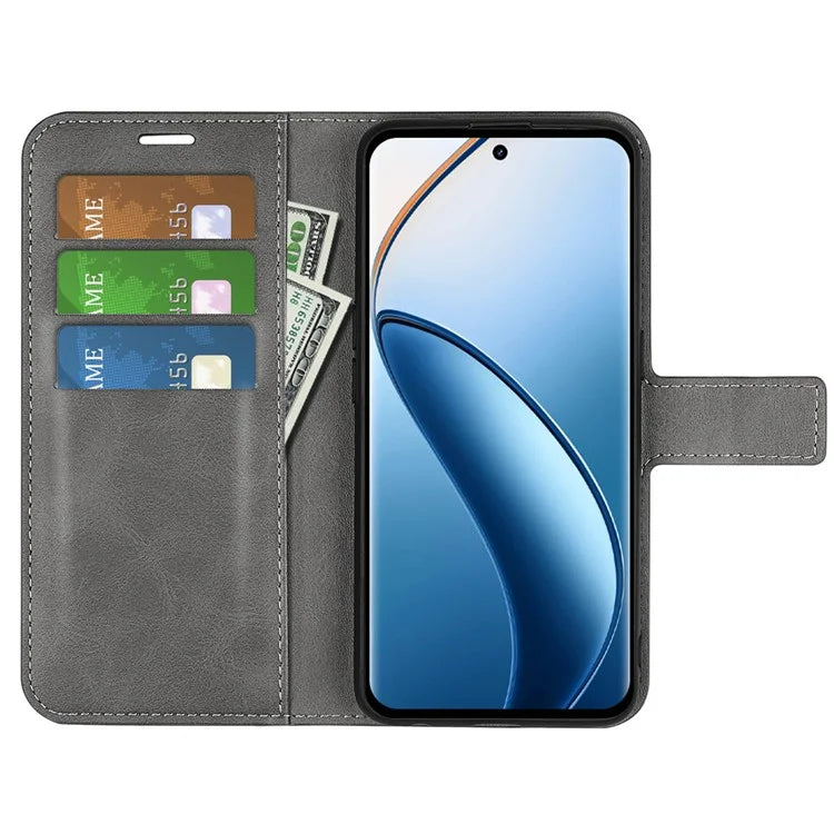 For Realme 12+ 5G Leather Case Calf Texture Phone Wallet Cover