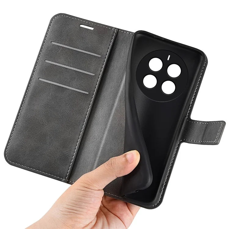 For Realme 12+ 5G Leather Case Calf Texture Phone Wallet Cover