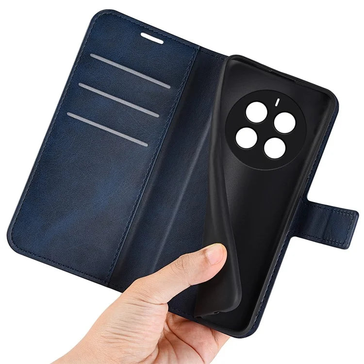 For Realme 12+ 5G Leather Case Calf Texture Phone Wallet Cover