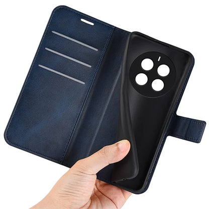 For Realme 12+ 5G Leather Case Calf Texture Phone Wallet Cover