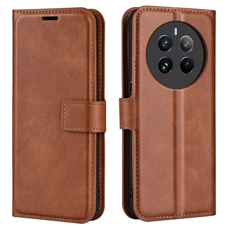 For Realme 12+ 5G Leather Case Calf Texture Phone Wallet Cover