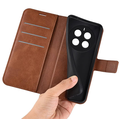 For Realme 12+ 5G Leather Case Calf Texture Phone Wallet Cover