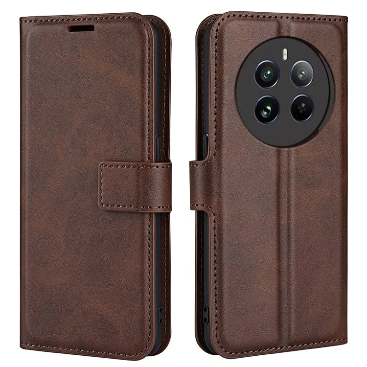 For Realme 12+ 5G Leather Case Calf Texture Phone Wallet Cover