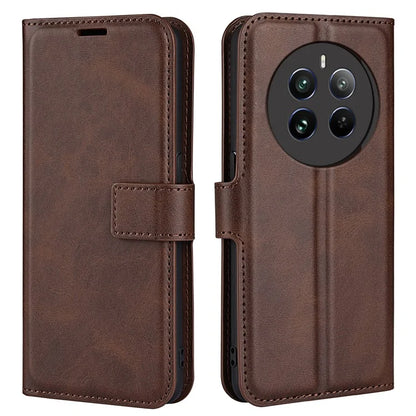 For Realme 12+ 5G Leather Case Calf Texture Phone Wallet Cover