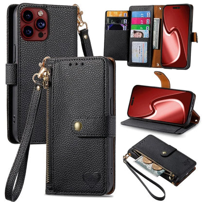 For iPhone 15 Pro Max Leather Case RFID Blocking Zipper Wallet Phone Cover