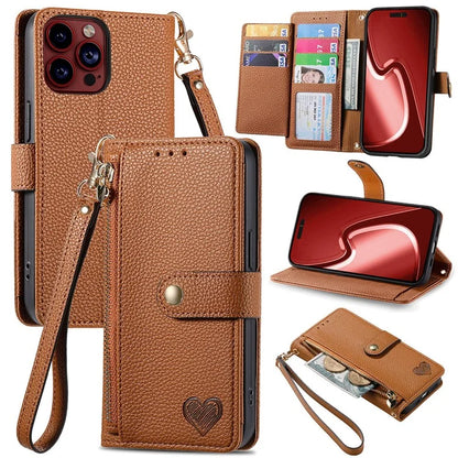 For iPhone 15 Pro Max Leather Case RFID Blocking Zipper Wallet Phone Cover