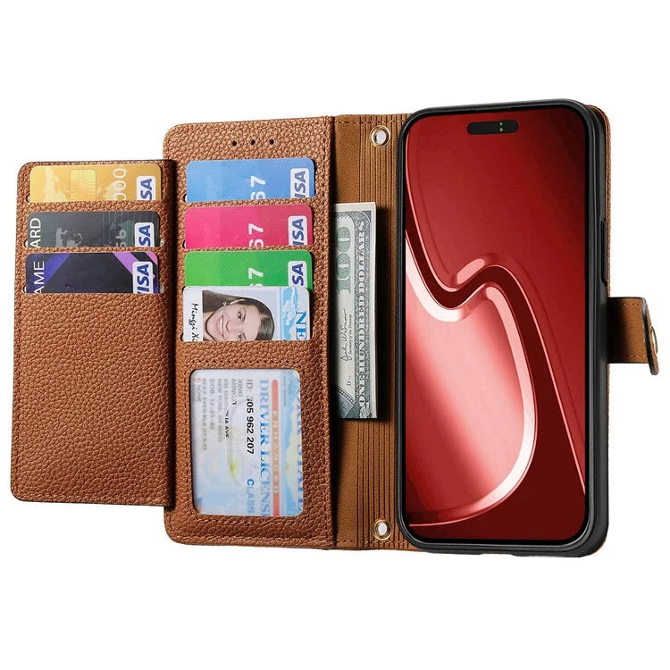 For iPhone 15 Pro Max Leather Case RFID Blocking Zipper Wallet Phone Cover