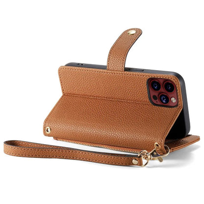 For iPhone 15 Pro Max Leather Case RFID Blocking Zipper Wallet Phone Cover