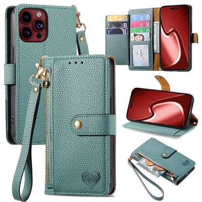 For iPhone 15 Pro Max Leather Case RFID Blocking Zipper Wallet Phone Cover