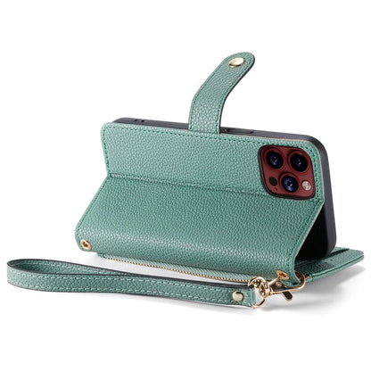 For iPhone 15 Pro Max Leather Case RFID Blocking Zipper Wallet Phone Cover