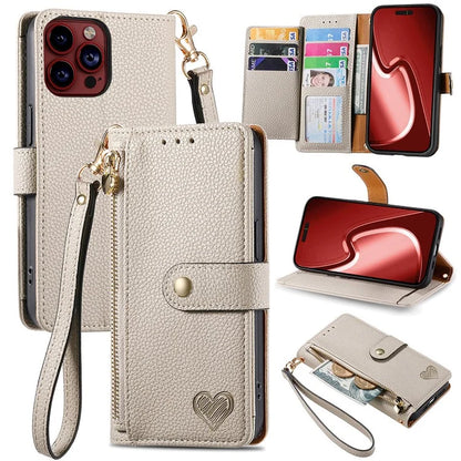 For iPhone 15 Pro Max Leather Case RFID Blocking Zipper Wallet Phone Cover