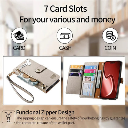 For iPhone 15 Pro Max Leather Case RFID Blocking Zipper Wallet Phone Cover
