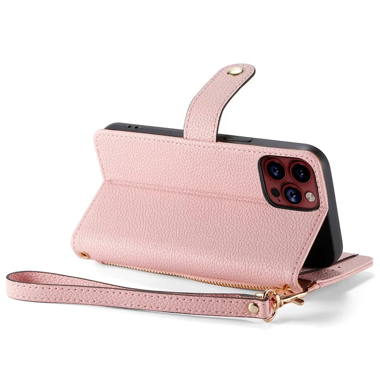 For iPhone 15 Pro Max Leather Case RFID Blocking Zipper Wallet Phone Cover