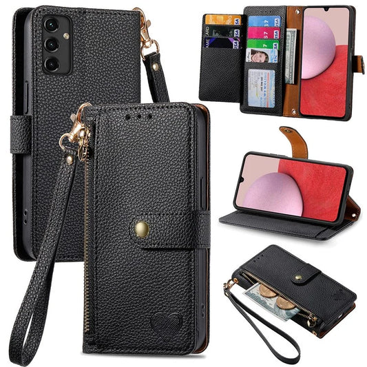 For Samsung Galaxy A14 5G / 4G Case RFID Blocking Leather Stand Cover with Zipper Wallet