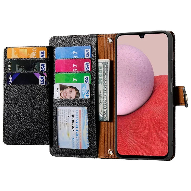 For Samsung Galaxy A14 5G / 4G Case RFID Blocking Leather Stand Cover with Zipper Wallet