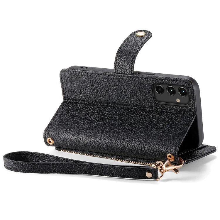 For Samsung Galaxy A14 5G / 4G Case RFID Blocking Leather Stand Cover with Zipper Wallet