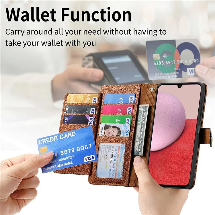 For Samsung Galaxy A14 5G / 4G Case RFID Blocking Leather Stand Cover with Zipper Wallet