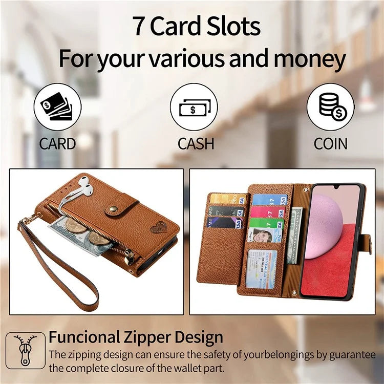 For Samsung Galaxy A14 5G / 4G Case RFID Blocking Leather Stand Cover with Zipper Wallet