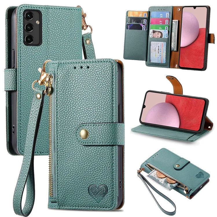 For Samsung Galaxy A14 5G / 4G Case RFID Blocking Leather Stand Cover with Zipper Wallet