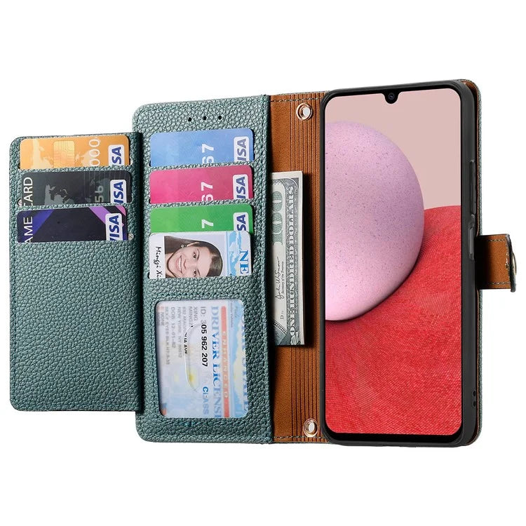 For Samsung Galaxy A14 5G / 4G Case RFID Blocking Leather Stand Cover with Zipper Wallet
