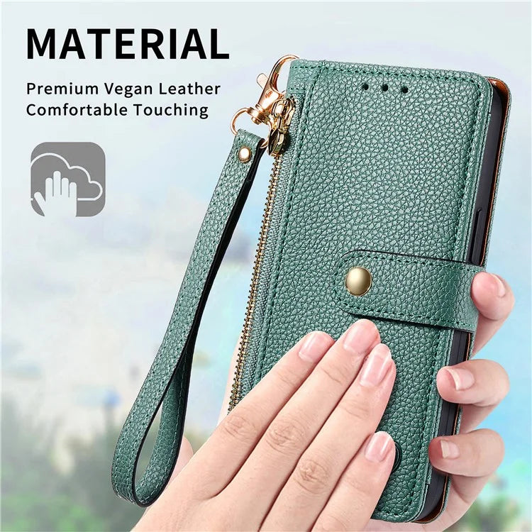For Samsung Galaxy A14 5G / 4G Case RFID Blocking Leather Stand Cover with Zipper Wallet
