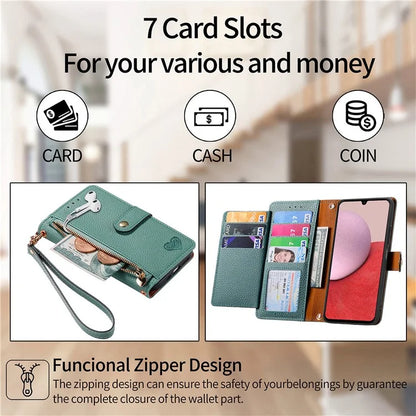 For Samsung Galaxy A14 5G / 4G Case RFID Blocking Leather Stand Cover with Zipper Wallet