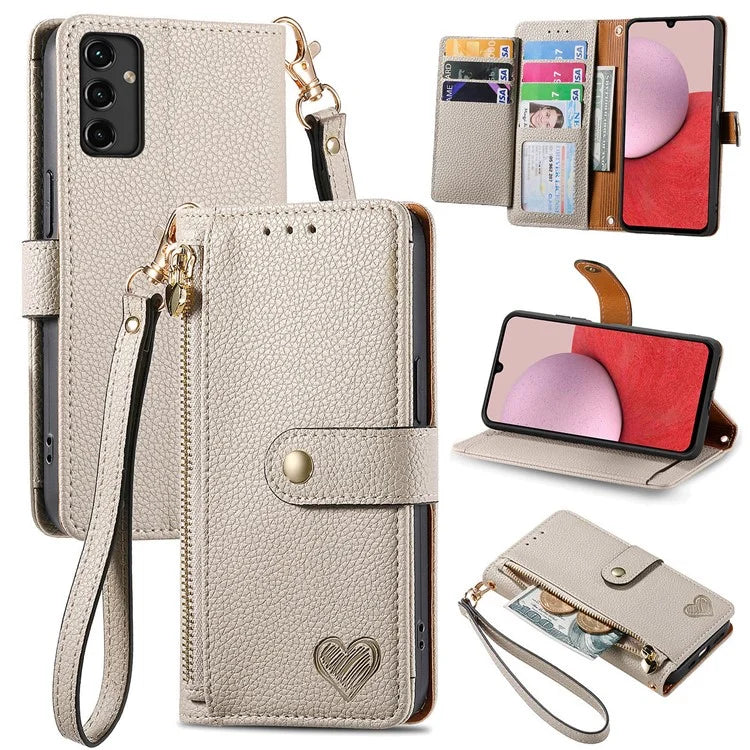 For Samsung Galaxy A14 5G / 4G Case RFID Blocking Leather Stand Cover with Zipper Wallet