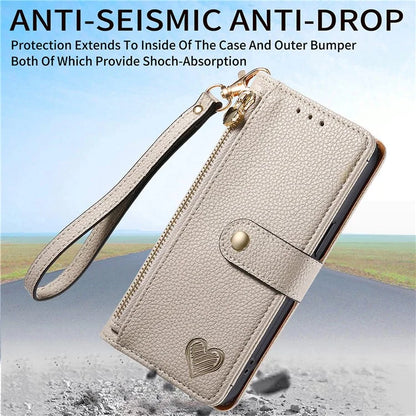 For Samsung Galaxy A14 5G / 4G Case RFID Blocking Leather Stand Cover with Zipper Wallet