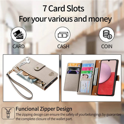 For Samsung Galaxy A14 5G / 4G Case RFID Blocking Leather Stand Cover with Zipper Wallet