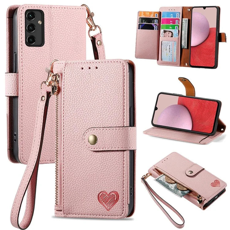 For Samsung Galaxy A14 5G / 4G Case RFID Blocking Leather Stand Cover with Zipper Wallet