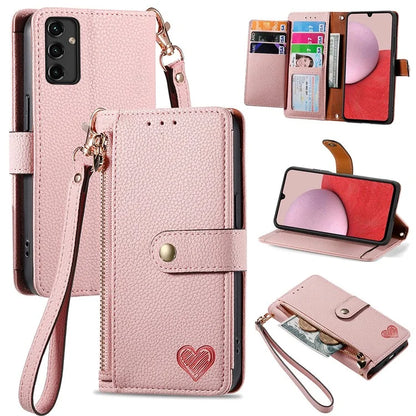 For Samsung Galaxy A14 5G / 4G Case RFID Blocking Leather Stand Cover with Zipper Wallet