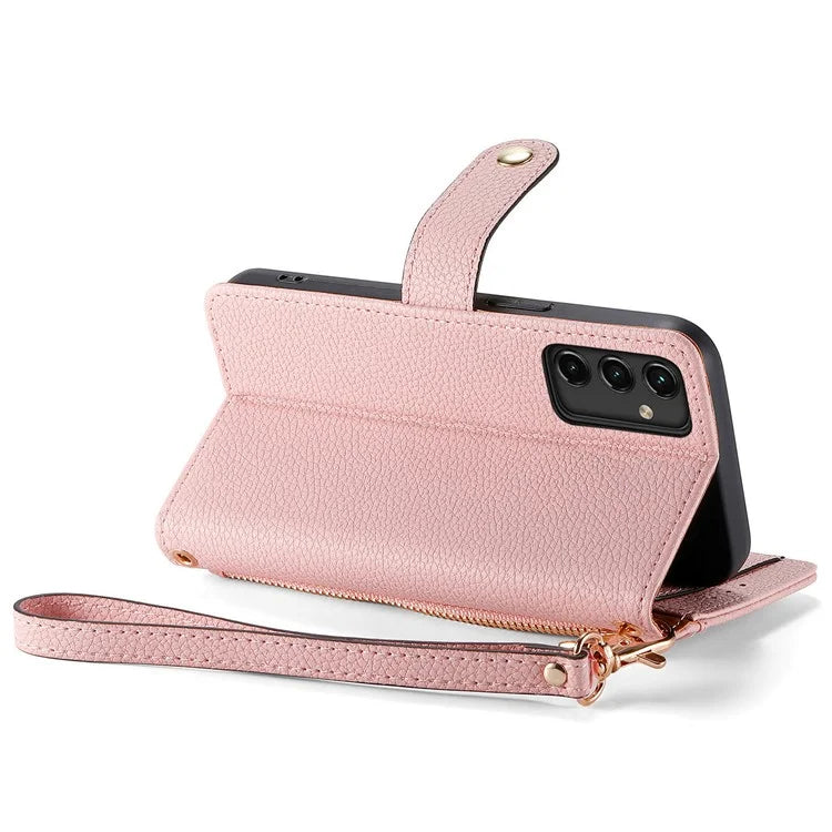 For Samsung Galaxy A14 5G / 4G Case RFID Blocking Leather Stand Cover with Zipper Wallet