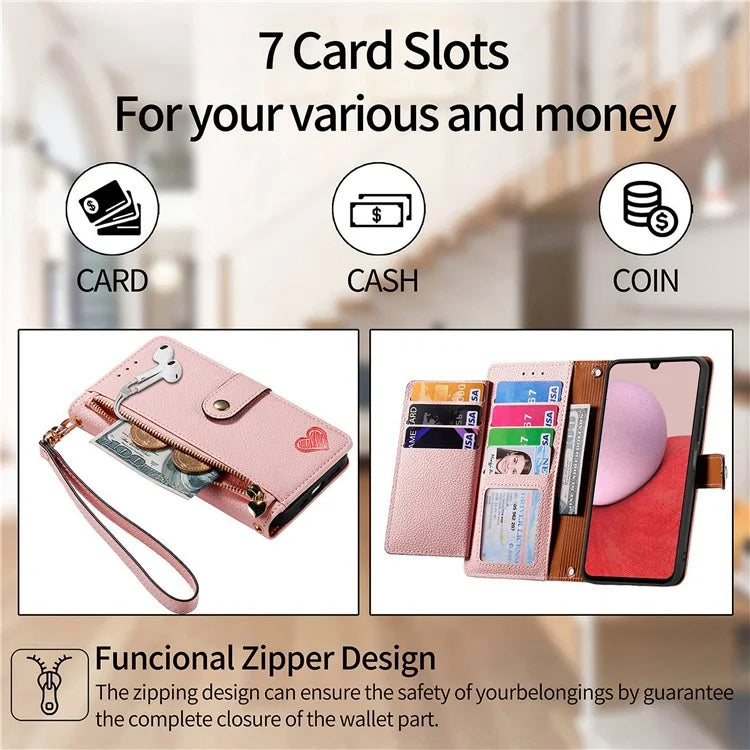 For Samsung Galaxy A14 5G / 4G Case RFID Blocking Leather Stand Cover with Zipper Wallet
