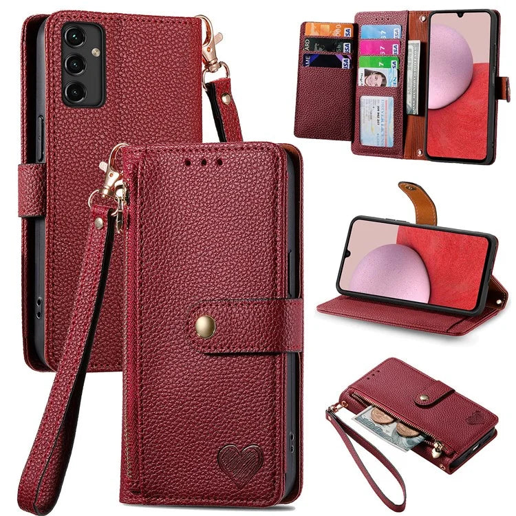 For Samsung Galaxy A14 5G / 4G Case RFID Blocking Leather Stand Cover with Zipper Wallet