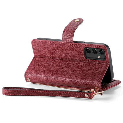 For Samsung Galaxy A14 5G / 4G Case RFID Blocking Leather Stand Cover with Zipper Wallet