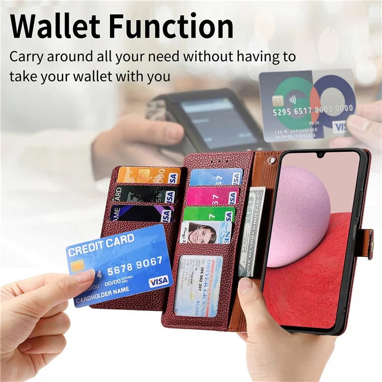 For Samsung Galaxy A14 5G / 4G Case RFID Blocking Leather Stand Cover with Zipper Wallet
