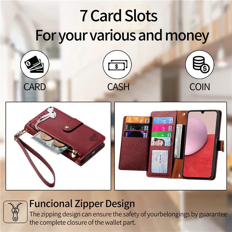 For Samsung Galaxy A14 5G / 4G Case RFID Blocking Leather Stand Cover with Zipper Wallet