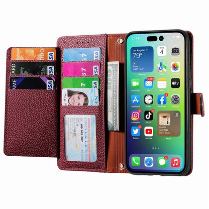 For iPhone 14 Pro Max Case Zipper Wallet Phone Leather Cover Heart Shape Imprinted