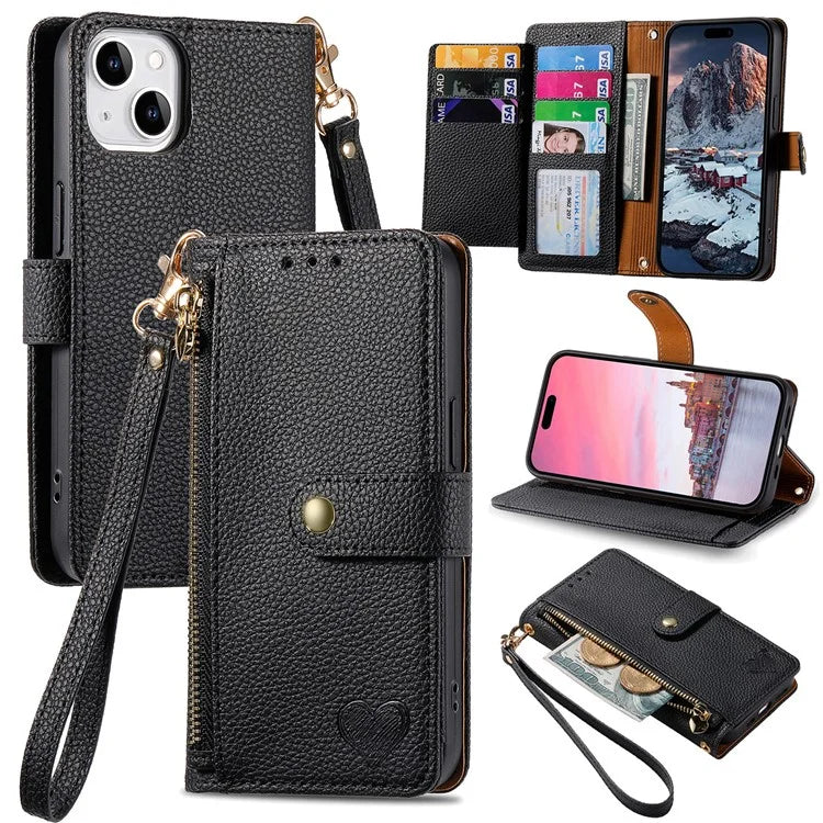 For iPhone 14 Plus Case RFID Blocking Wallet PU Leather Stand Flip Phone Cover