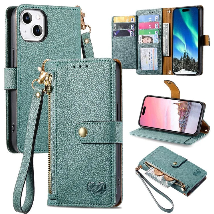 For iPhone 14 Plus Case RFID Blocking Wallet PU Leather Stand Flip Phone Cover