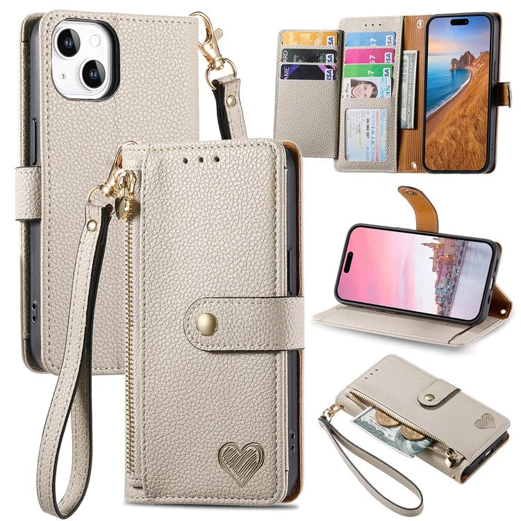 For iPhone 14 Plus Case RFID Blocking Wallet PU Leather Stand Flip Phone Cover