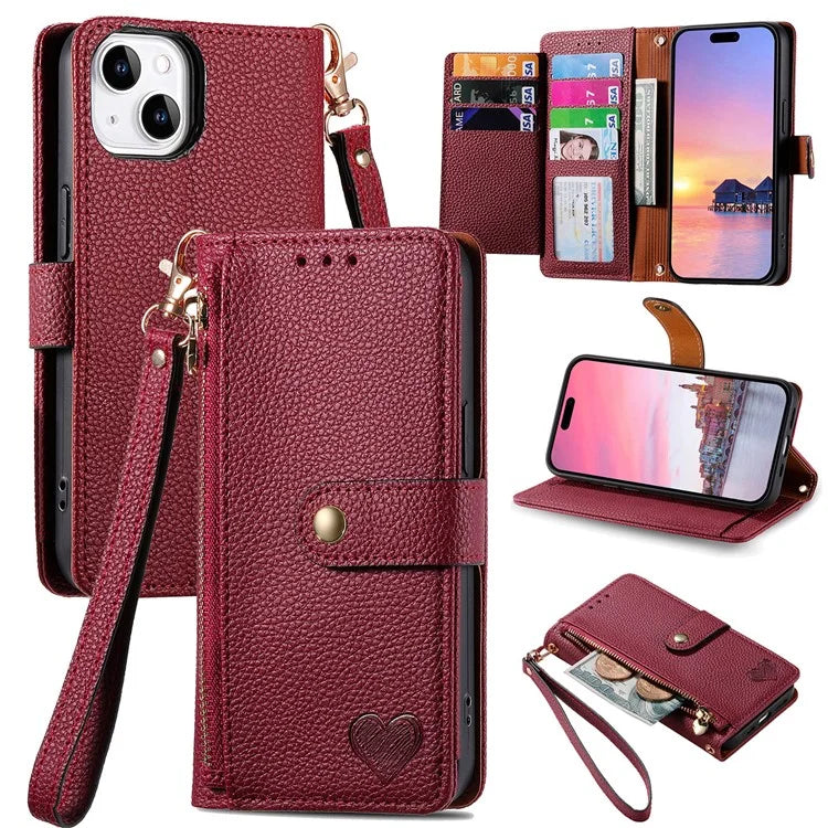 For iPhone 14 Plus Case RFID Blocking Wallet PU Leather Stand Flip Phone Cover