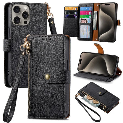 For iPhone 15 Pro Wallet Case RFID Blocking Zipper Pocket Phone Leather Cover