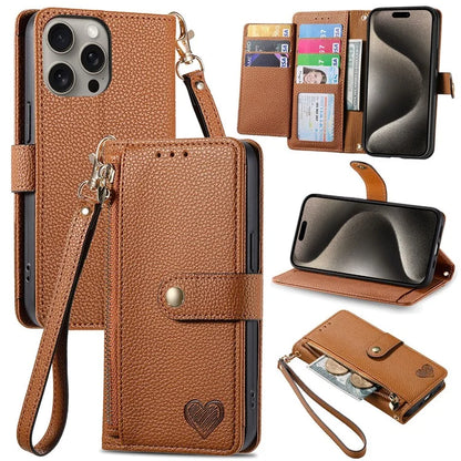 For iPhone 15 Pro Wallet Case RFID Blocking Zipper Pocket Phone Leather Cover