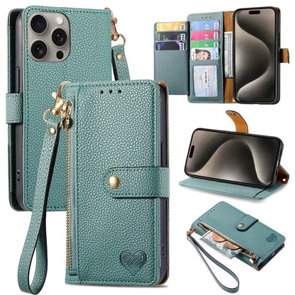 For iPhone 15 Pro Wallet Case RFID Blocking Zipper Pocket Phone Leather Cover